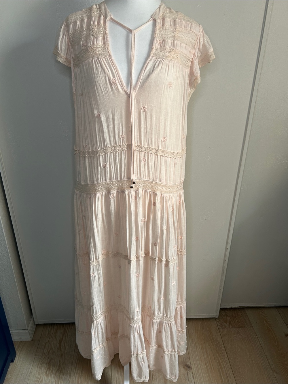 Free People Free People Midnight Cap Sleeve Blush PinkMidi Dress V-Neck Tie